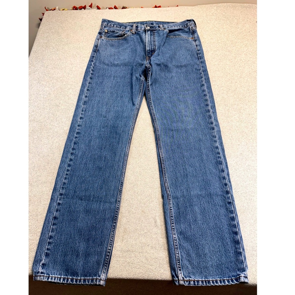 Levis 505 Regular Fit Jeans Mens 36x34 Blue Straight Leg Medium Wash‎ Denim Work